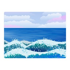 Illustration Landscape Sea Ocean Waves Beach Blue Two Sides Premium Plush Fleece Blanket (mini) by Mog4mog4