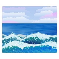 Illustration Landscape Sea Ocean Waves Beach Blue Two Sides Premium Plush Fleece Blanket (small) by Mog4mog4