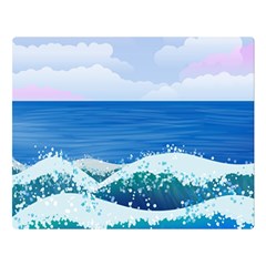 Illustration Landscape Sea Ocean Waves Beach Blue Two Sides Premium Plush Fleece Blanket (large) by Mog4mog4