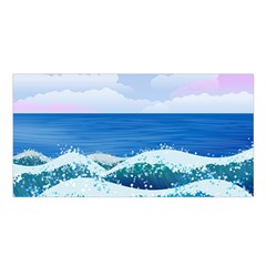 Illustration Landscape Sea Ocean Waves Beach Blue Satin Shawl 45  X 80  by Mog4mog4