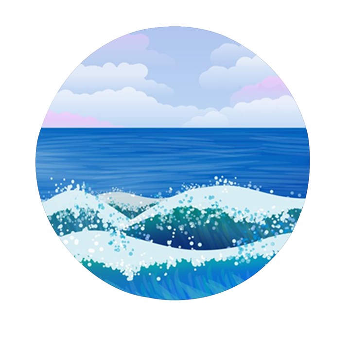 Illustration Landscape Sea Ocean Waves Beach Blue Mini Round Pill Box