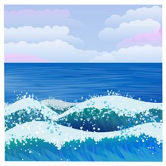 Illustration Landscape Sea Ocean Waves Beach Blue Wooden Puzzle Square by Mog4mog4