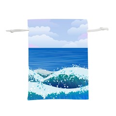 Illustration Landscape Sea Ocean Waves Beach Blue Lightweight Drawstring Pouch (m) by Mog4mog4