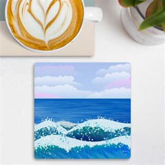 Illustration Landscape Sea Ocean Waves Beach Blue Uv Print Square Tile Coaster  by Mog4mog4