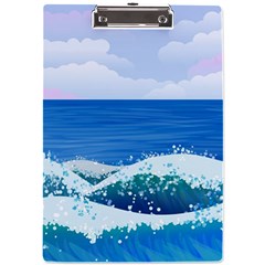 Illustration Landscape Sea Ocean Waves Beach Blue A4 Acrylic Clipboard by Mog4mog4