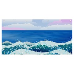 Illustration Landscape Sea Ocean Waves Beach Blue Banner And Sign 8  X 4  by Mog4mog4