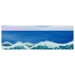 Illustration Landscape Sea Ocean Waves Beach Blue Banner And Sign 9  X 3  by Mog4mog4