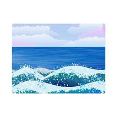 Illustration Landscape Sea Ocean Waves Beach Blue Premium Plush Fleece Blanket (mini) by Mog4mog4