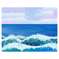 Illustration Landscape Sea Ocean Waves Beach Blue Premium Plush Fleece Blanket (medium) by Mog4mog4