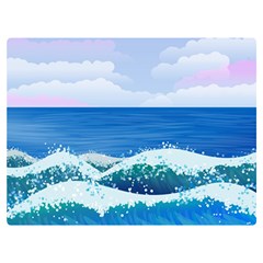 Illustration Landscape Sea Ocean Waves Beach Blue Premium Plush Fleece Blanket (extra Small) by Mog4mog4