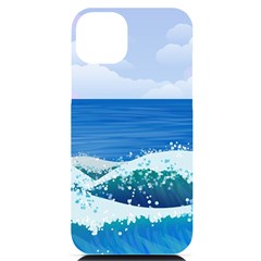 Illustration Landscape Sea Ocean Waves Beach Blue Iphone 14 Plus Black Uv Print Case