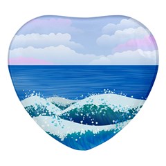 Illustration Landscape Sea Ocean Waves Beach Blue Heart Glass Fridge Magnet (4 Pack) by Mog4mog4