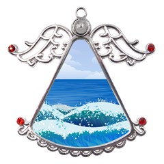 Illustration Landscape Sea Ocean Waves Beach Blue Metal Angel With Crystal Ornament