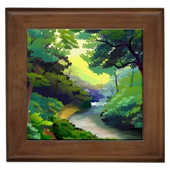 Landscape Illustration Nature Forest River Water Framed Tile by Mog4mog4