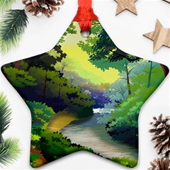 Landscape Illustration Nature Forest River Water Ornament (star) by Mog4mog4