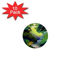 Landscape Illustration Nature Forest River Water 1  Mini Buttons (10 Pack)  by Mog4mog4