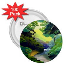 Landscape Illustration Nature Forest River Water 2 25  Buttons (100 Pack)  by Mog4mog4