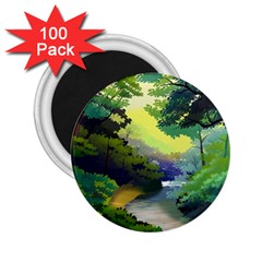 Landscape Illustration Nature Forest River Water 2 25  Magnets (100 Pack)  by Mog4mog4