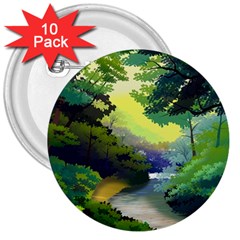 Landscape Illustration Nature Forest River Water 3  Buttons (10 Pack)  by Mog4mog4