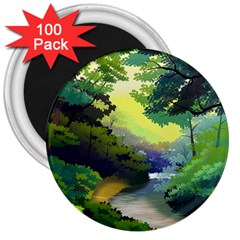 Landscape Illustration Nature Forest River Water 3  Magnets (100 Pack) by Mog4mog4