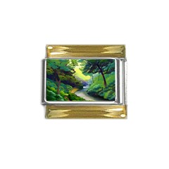 Landscape Illustration Nature Forest River Water Gold Trim Italian Charm (9mm) by Mog4mog4