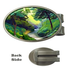 Landscape Illustration Nature Forest River Water Money Clips (oval)  by Mog4mog4