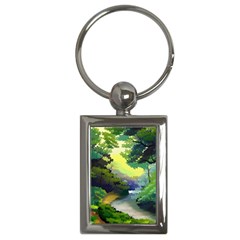 Landscape Illustration Nature Forest River Water Key Chain (rectangle) by Mog4mog4