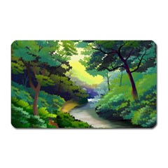 Landscape Illustration Nature Forest River Water Magnet (rectangular) by Mog4mog4