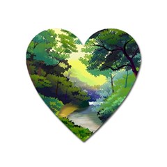 Landscape Illustration Nature Forest River Water Heart Magnet by Mog4mog4