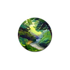 Landscape Illustration Nature Forest River Water Golf Ball Marker by Mog4mog4