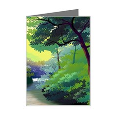 Landscape Illustration Nature Forest River Water Mini Greeting Card by Mog4mog4