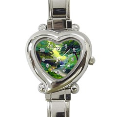 Landscape Illustration Nature Forest River Water Heart Italian Charm Watch by Mog4mog4