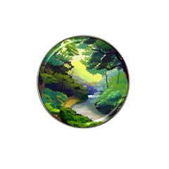 Landscape Illustration Nature Forest River Water Hat Clip Ball Marker (4 Pack) by Mog4mog4