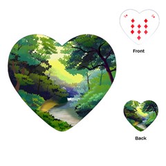 Landscape Illustration Nature Forest River Water Playing Cards Single Design (heart)