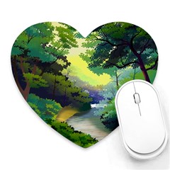 Landscape Illustration Nature Forest River Water Heart Mousepad by Mog4mog4