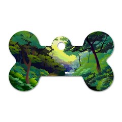 Landscape Illustration Nature Forest River Water Dog Tag Bone (two Sides) by Mog4mog4