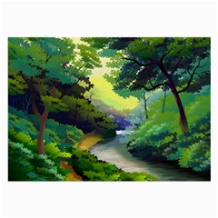 Landscape Illustration Nature Forest River Water Large Glasses Cloth (2 Sides) by Mog4mog4