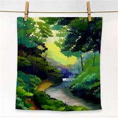 Landscape Illustration Nature Forest River Water Face Towel by Mog4mog4