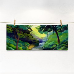 Landscape Illustration Nature Forest River Water Hand Towel by Mog4mog4