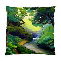 Landscape Illustration Nature Forest River Water Standard Cushion Case (one Side) by Mog4mog4