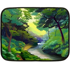 Landscape Illustration Nature Forest River Water Two Sides Fleece Blanket (mini) by Mog4mog4