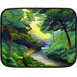 Landscape Illustration Nature Forest River Water Two Sides Fleece Blanket (Mini) 35 x27  Blanket Back