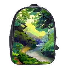 Landscape Illustration Nature Forest River Water School Bag (large) by Mog4mog4