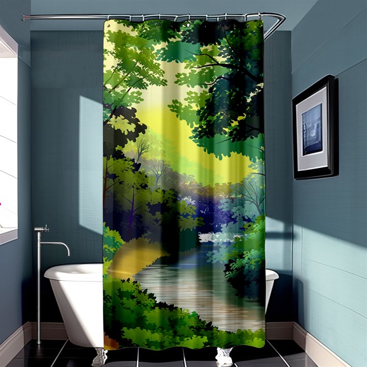 Landscape Illustration Nature Forest River Water Shower Curtain 36  x 72  (Stall) 