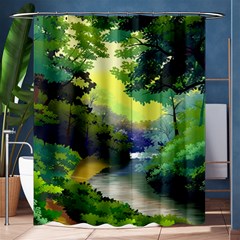 Landscape Illustration Nature Forest River Water Shower Curtain 60  X 72  (medium)  by Mog4mog4