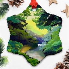 Landscape Illustration Nature Forest River Water Ornament (snowflake)