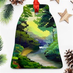 Landscape Illustration Nature Forest River Water Ornament (bell)