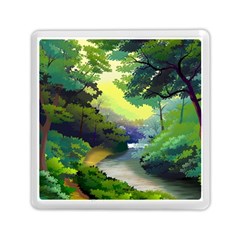 Landscape Illustration Nature Forest River Water Memory Card Reader (square) by Mog4mog4