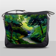 Landscape Illustration Nature Forest River Water Messenger Bag by Mog4mog4