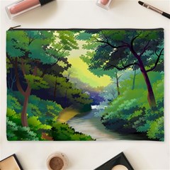 Landscape Illustration Nature Forest River Water Cosmetic Bag (xxxl) by Mog4mog4